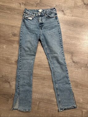 H&M Women's Light Blue Straight-Leg Jeans with Ankle Slits